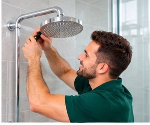 Plumber installing a rain shower head in Dubai